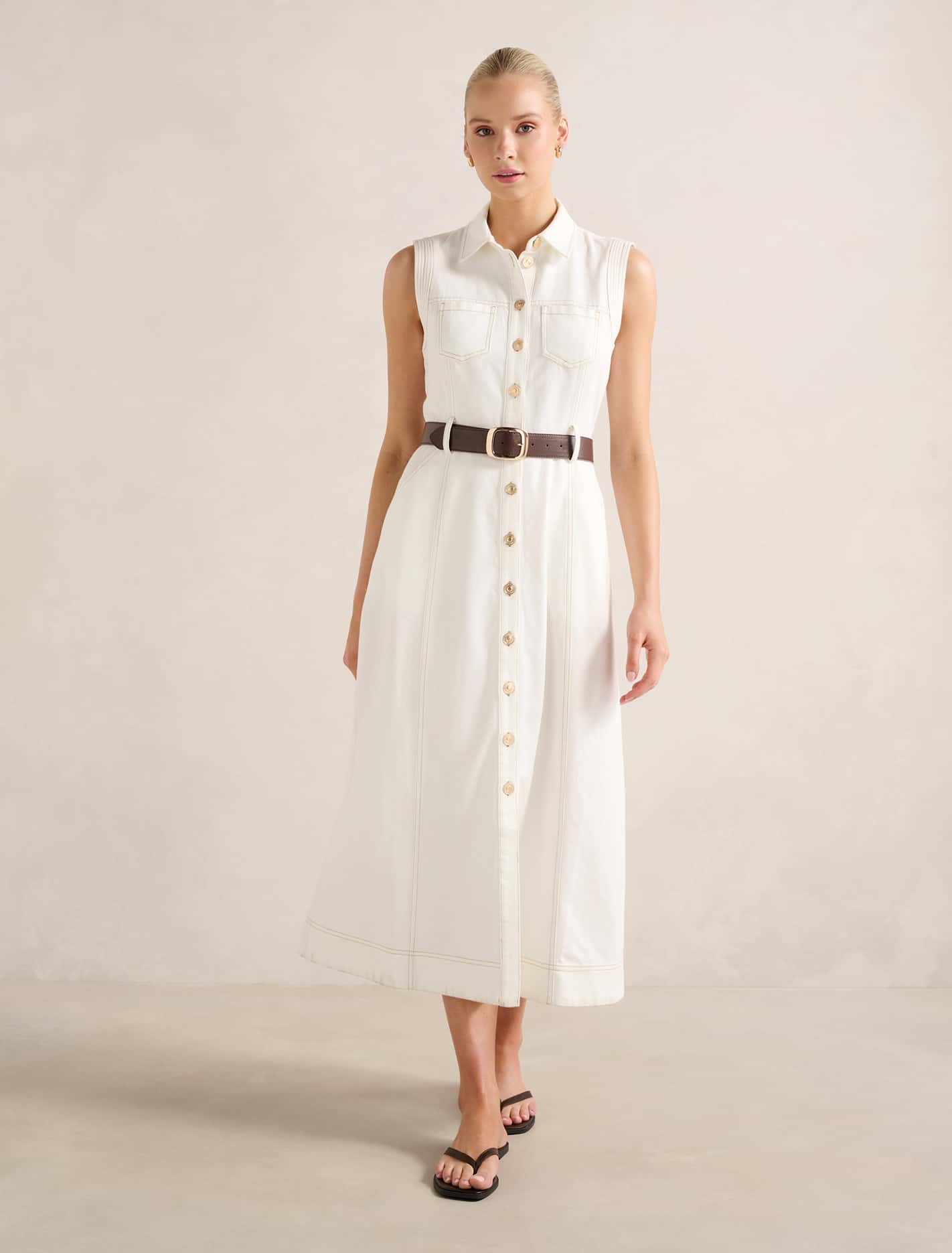 Annalee Sleeveless Shirt Dress Porcelain Forever New