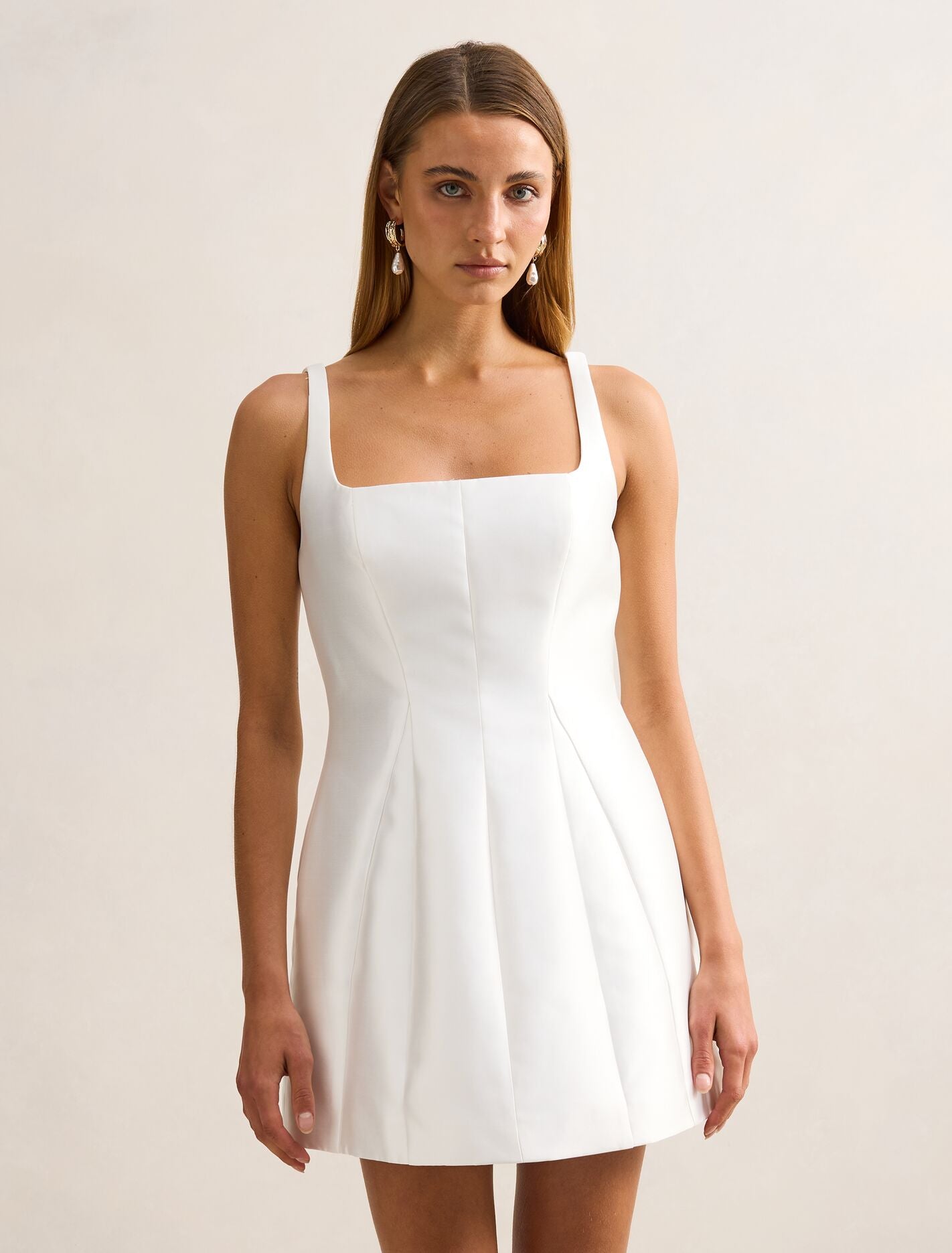 Kaitlyn Structured Satin Mini Dress Porcelain Forever New