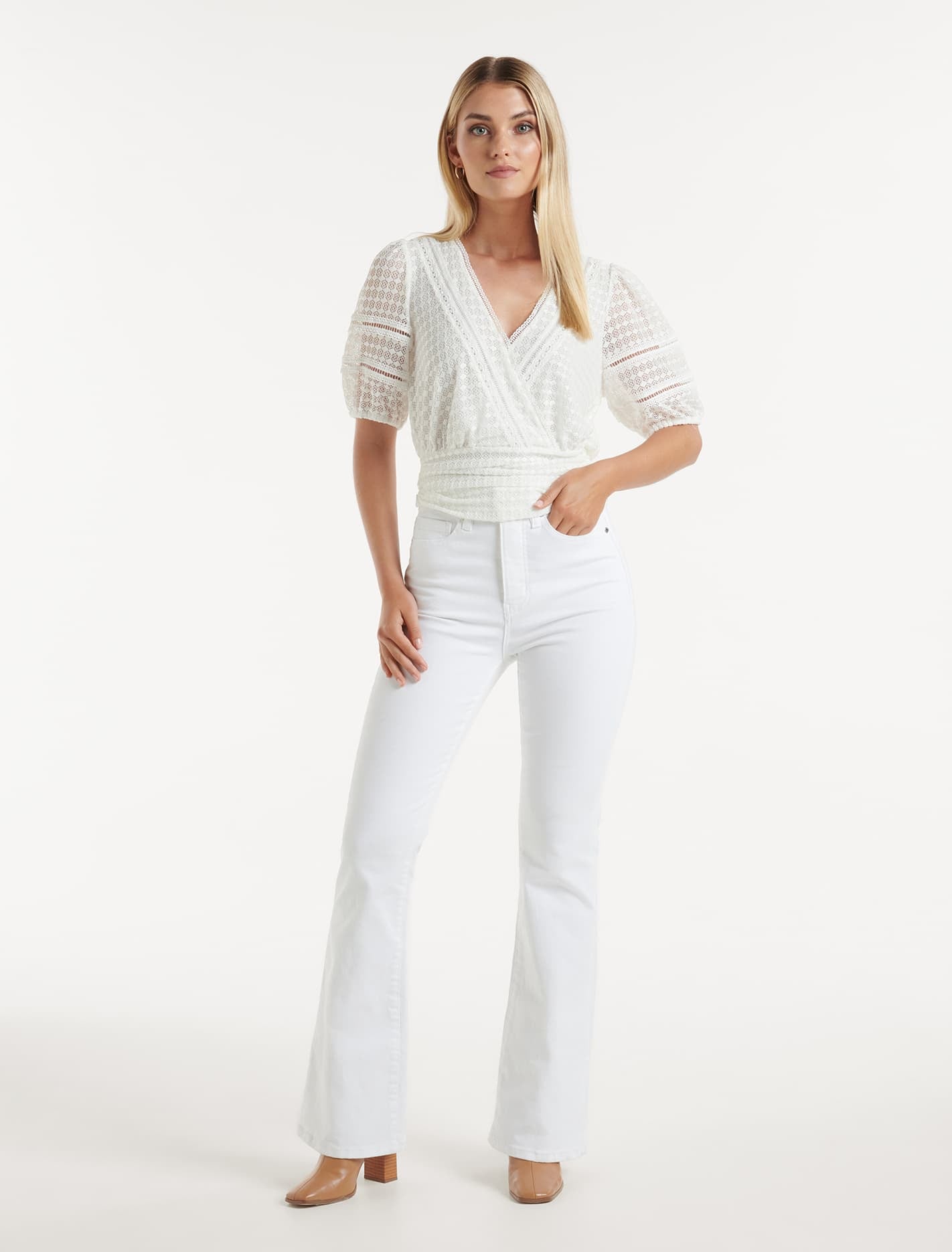 Ariel Spliced Lace Wrap Top Forever New