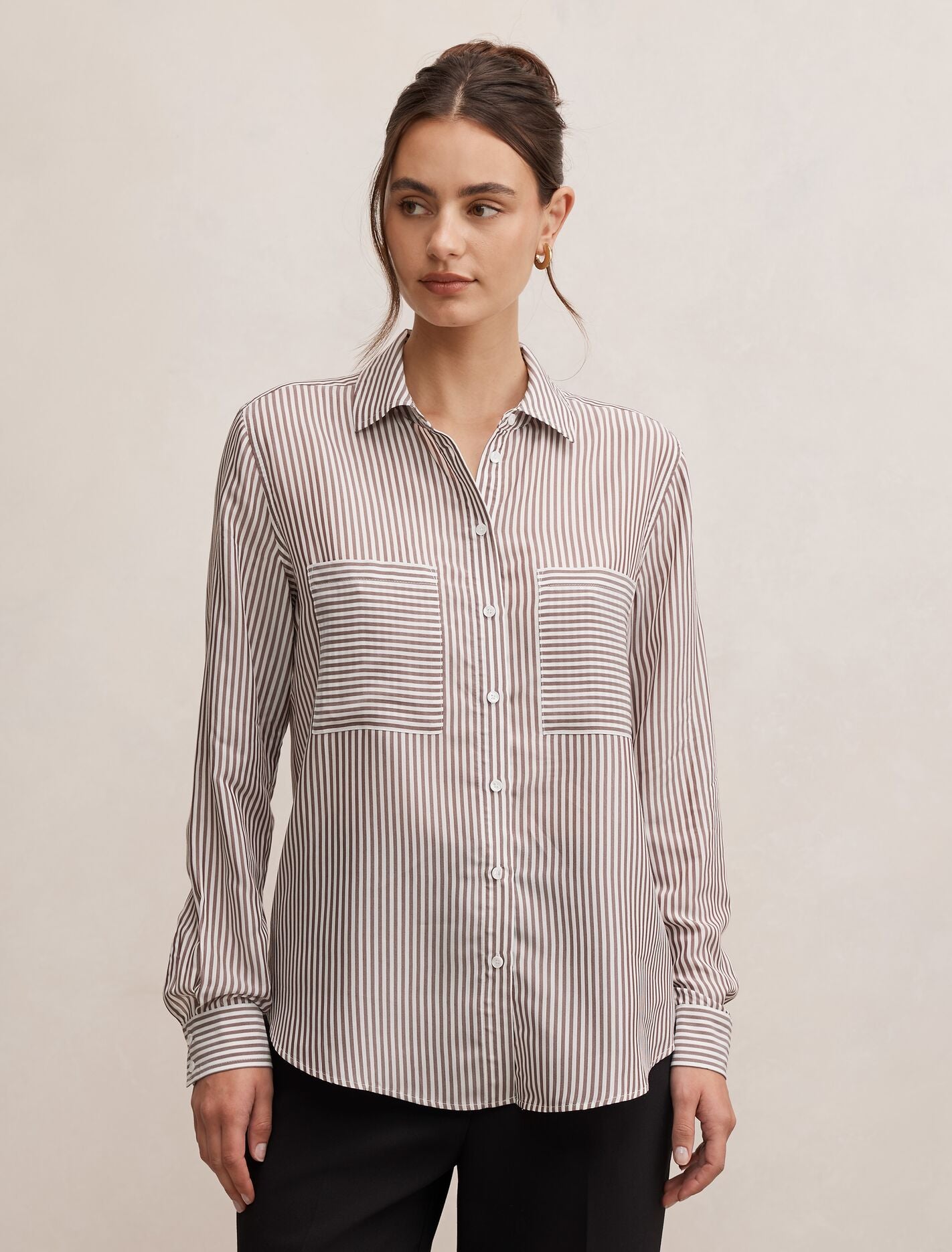 Adara Stripe Shirt Bitter Chocolate Stripe Forever New