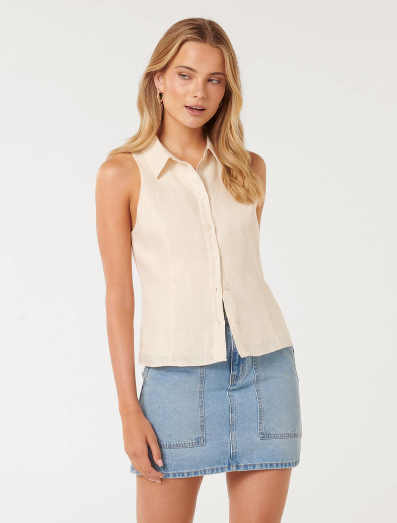 Kathleen Linen Sleeveless Shirt Forever New