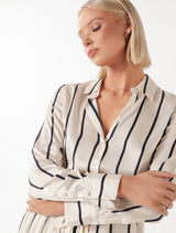 Harvey Notched Neck Satin Shirt Forever New