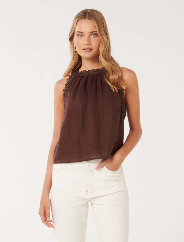 Linley Linen Trim Tank Top Forever New