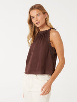 Linley Linen Trim Tank Top Forever New