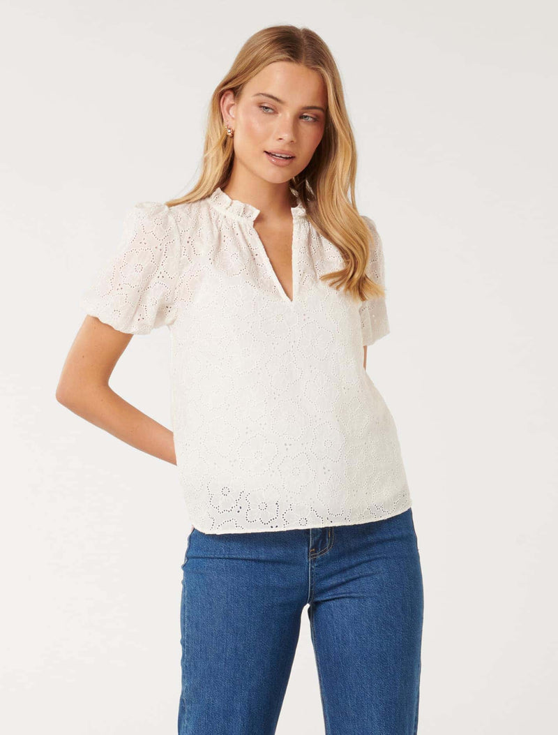 Tottie Short Sleeve Broderie Top Forever New