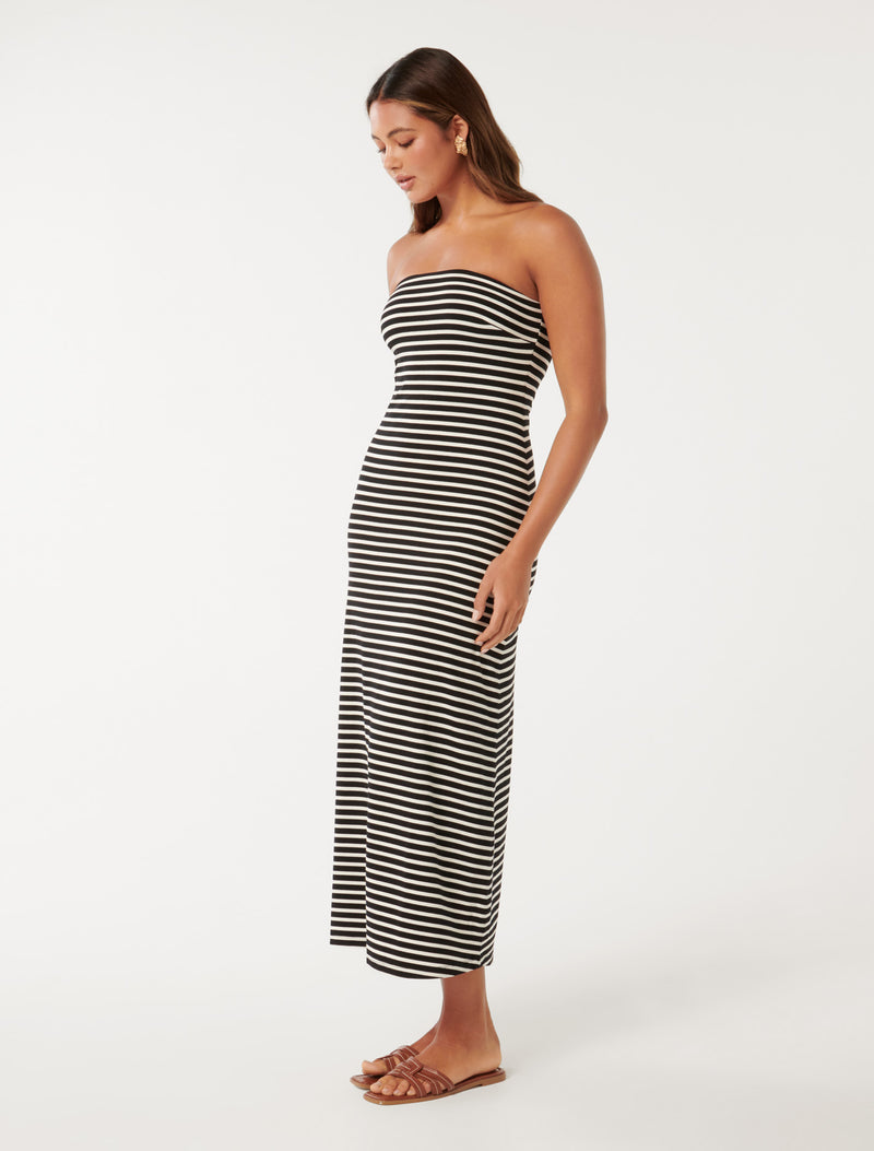 Allie Strapless Striped Midi Dress Forever New