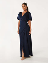 Chelsea Petite Flutter Sleeve Satin Maxi Dress Forever New