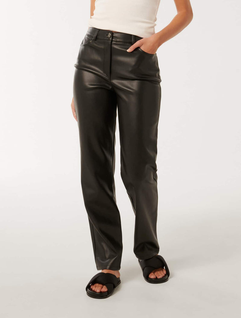 Una Vegan Leather Straight Leg Pants Forever New