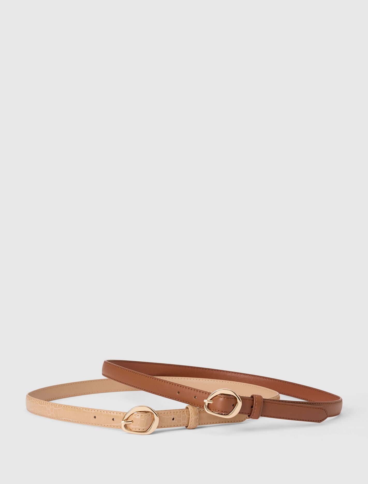 Ali 2 Pack Abstract Buckle Belt Nude Croc Chocolate Forever New