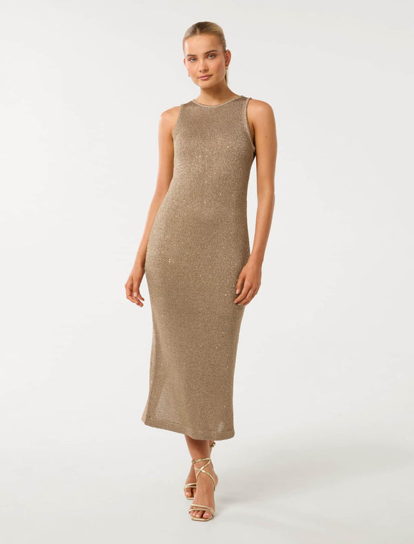 Rio Sequin Metallic Knit Dress Forever New