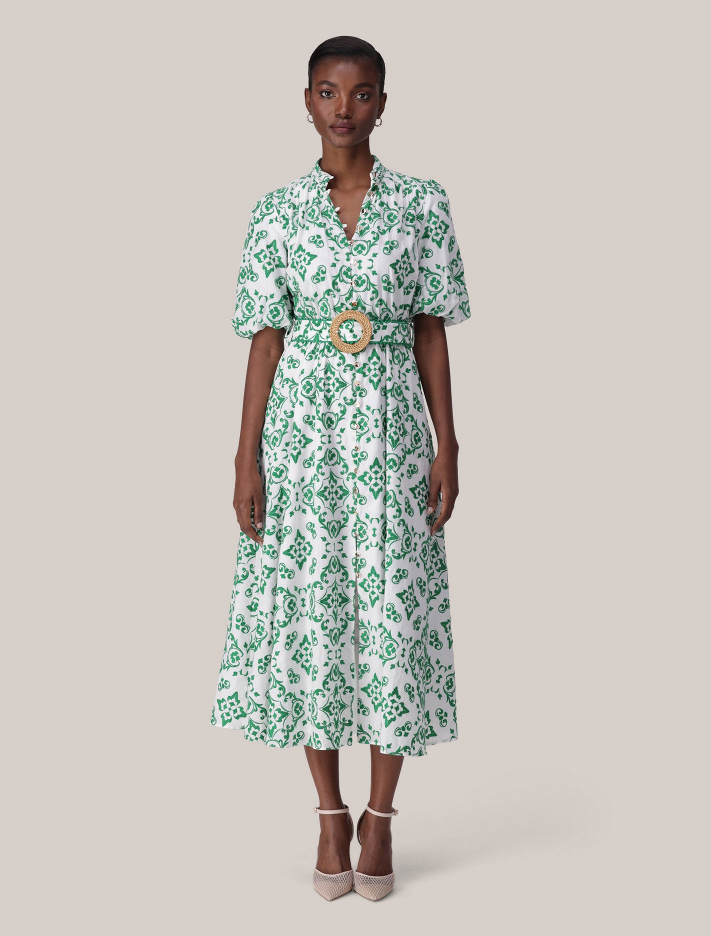 Rhiannon Embroidered Midi Dress Green Small Marina Forever New
