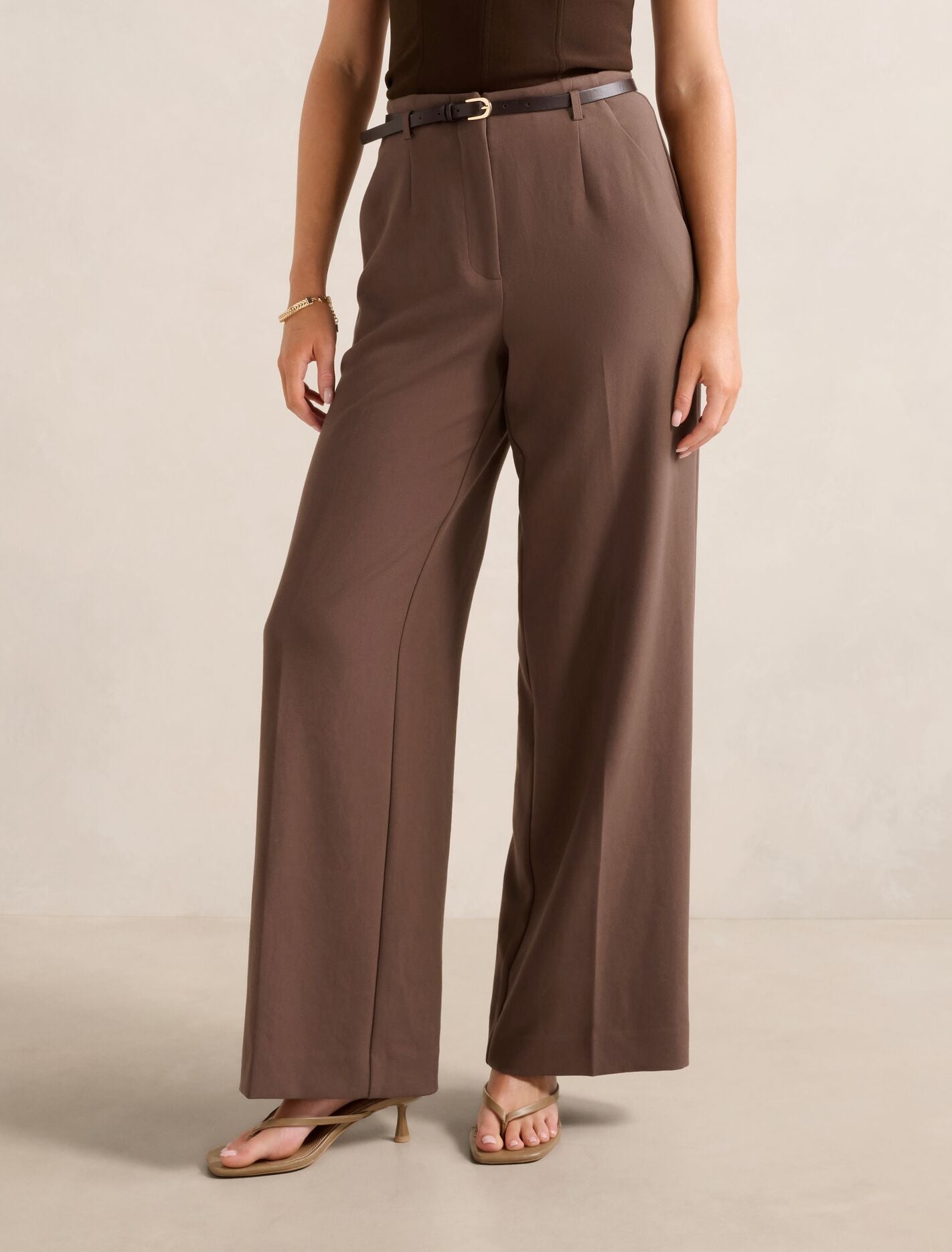 Chantelle Belted Wide Leg Pants Truffle Forever New
