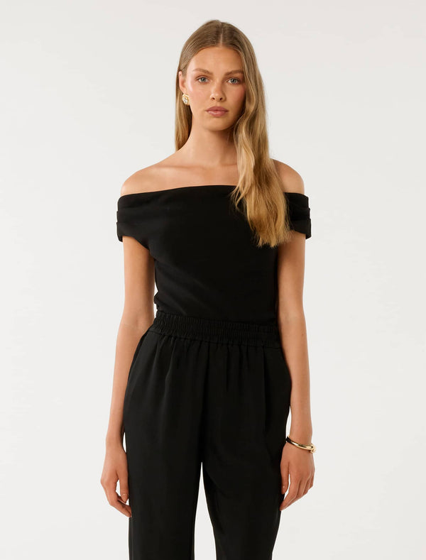 Layla Crepe Bardot Top Black Forever New