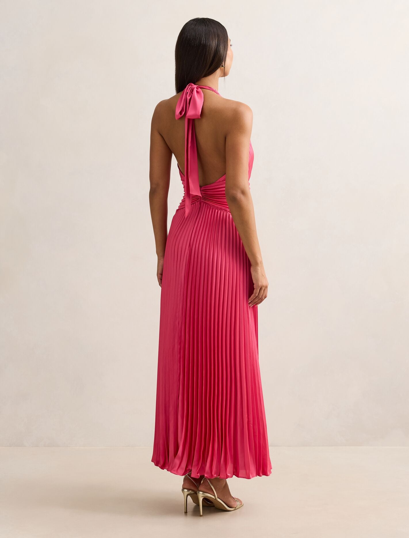 Natasha Pleated Satin Halter Maxi Dress Forever New