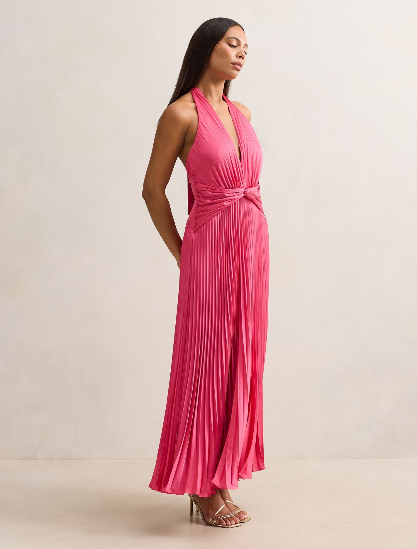 Natasha Pleated Satin Halter Maxi Dress Forever New