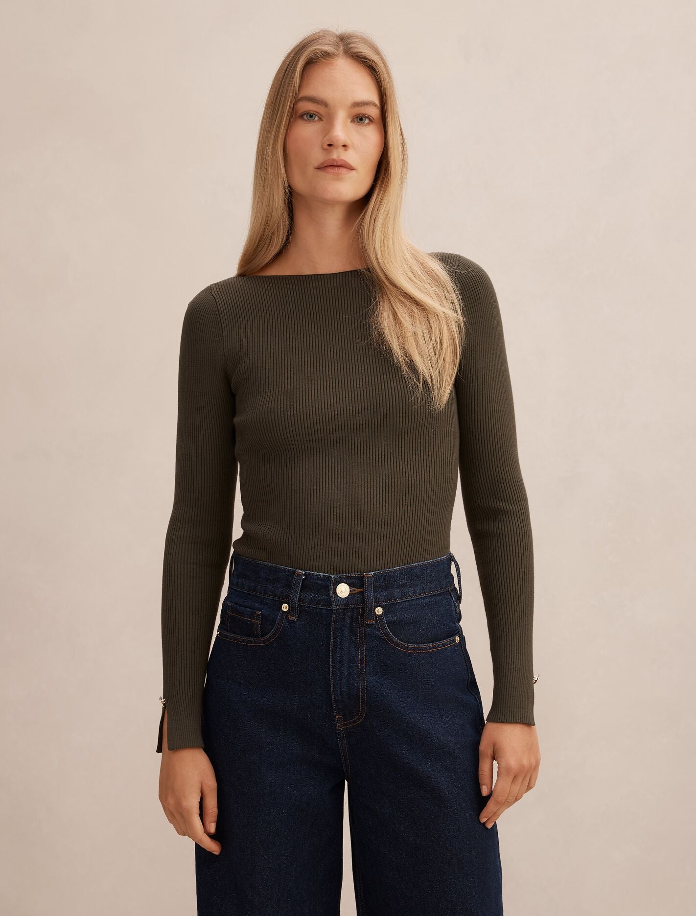 Alaia Knit Rib Top Deep Olive Forever New