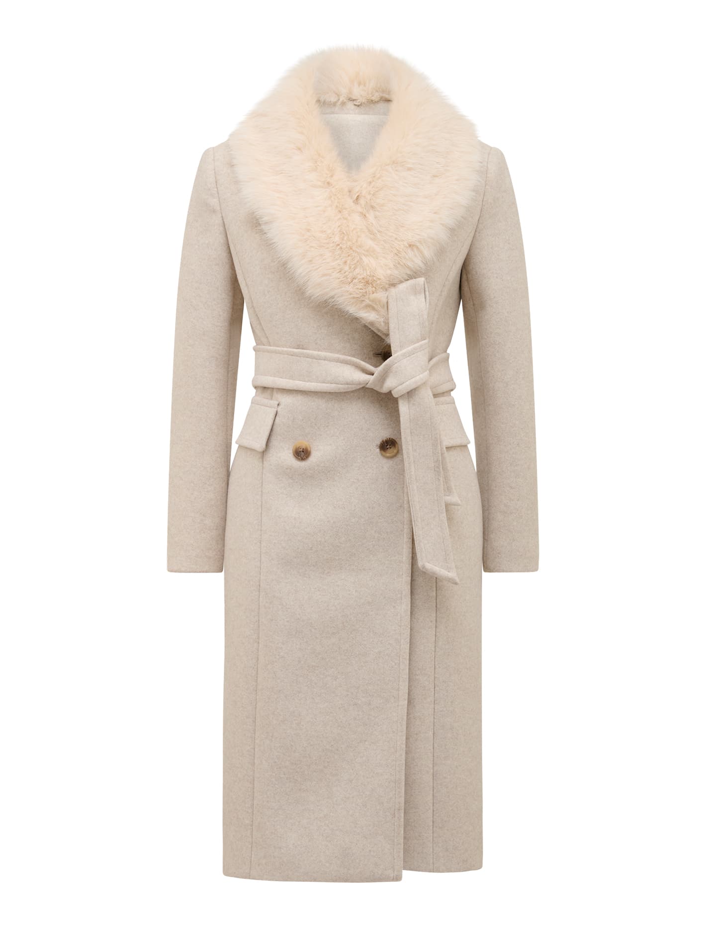 Chelsea Petite Double Breasted Fur Collar Coat Oatmeal Marle Forever New
