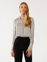 Coco Satin Shirt Nera Stripe Forever New