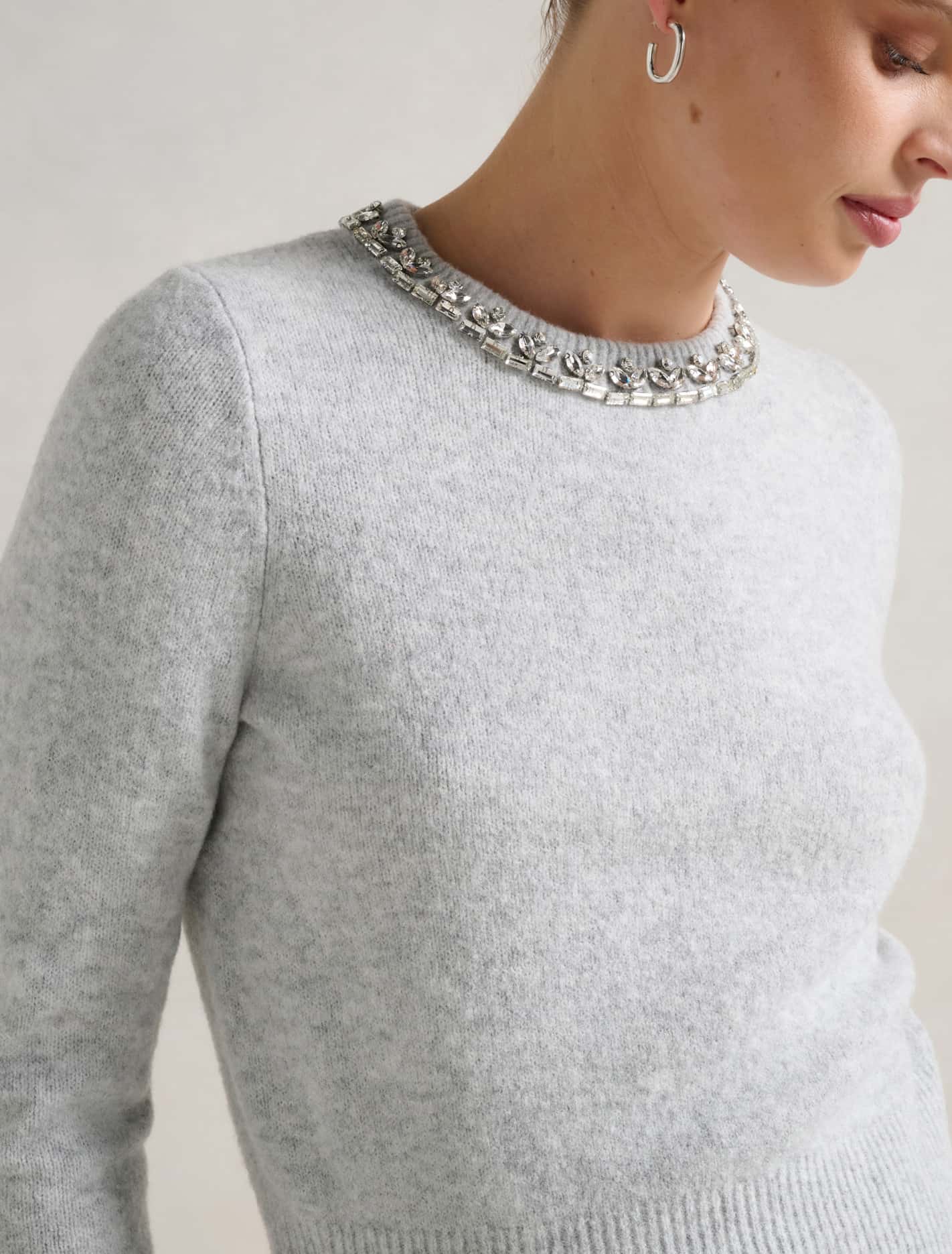 Chrystal Embellished Neck Sweater Forever New
