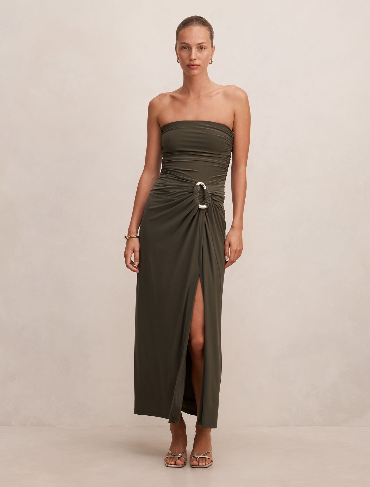 Keely Strapless Jersey Maxi Dress Forest Night Forever New