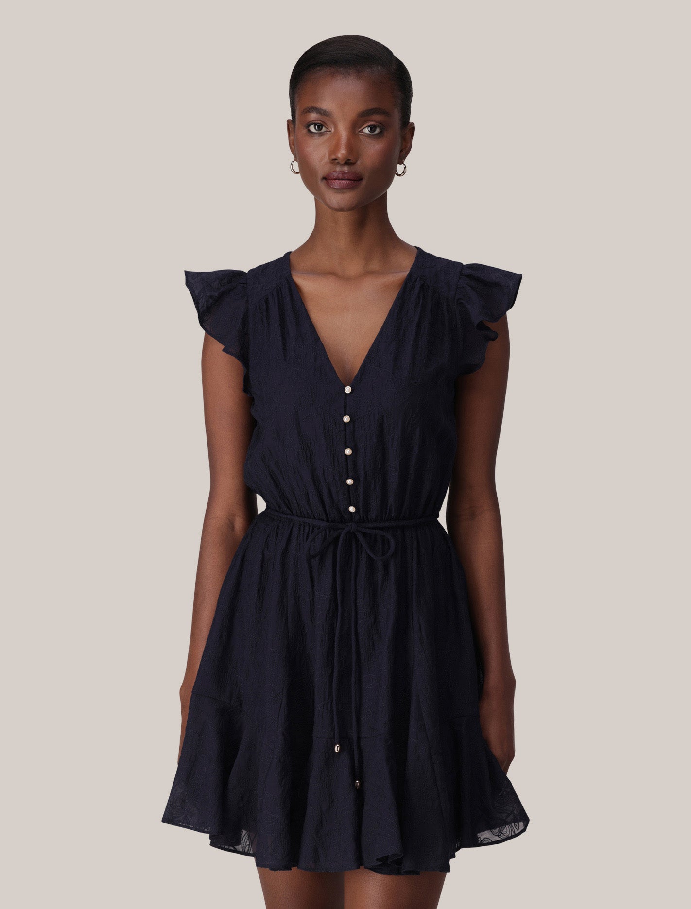 Maxine Flutter Sleeve Mini Dress Navy Forever New