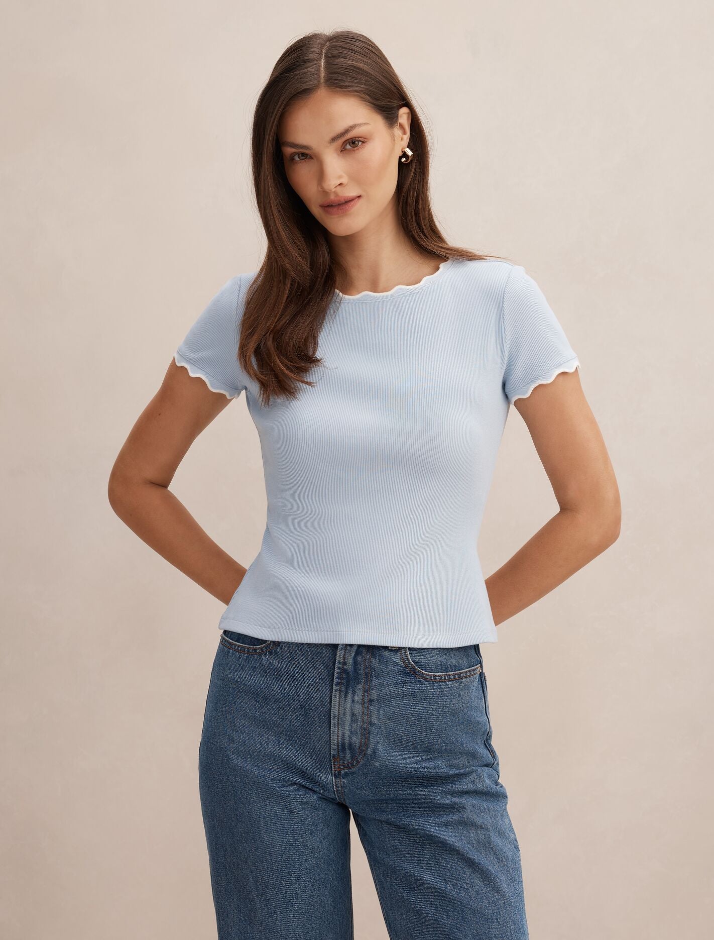 Rebecca Scallop Trim T-Shirt Cloud Blue Porcelain Forever New