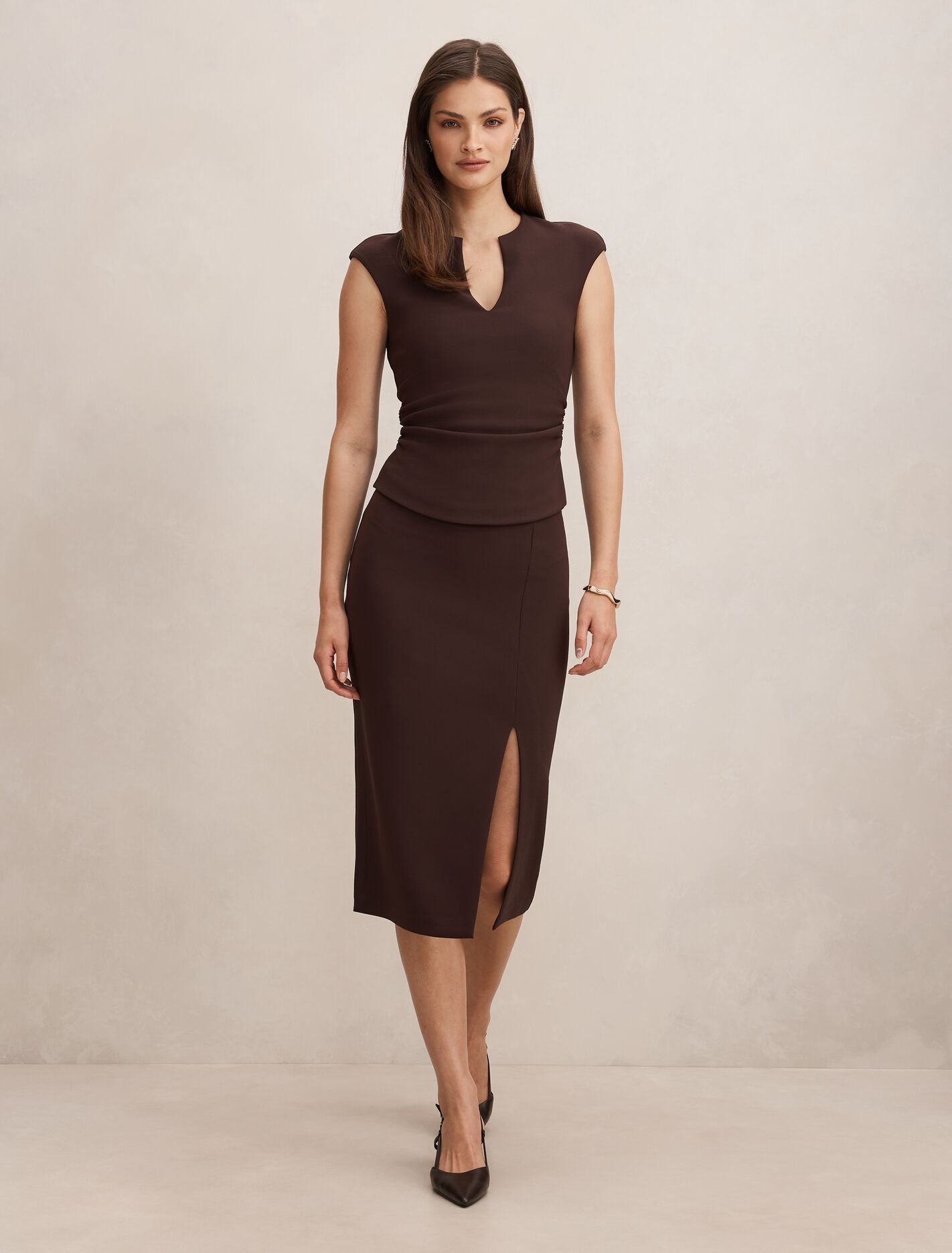 Lacey Crepe Split Midi Skirt Forever New