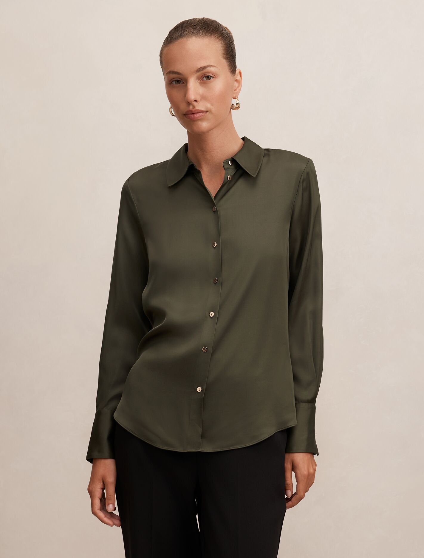 Coco Satin Shirt Deep Khaki Forever New