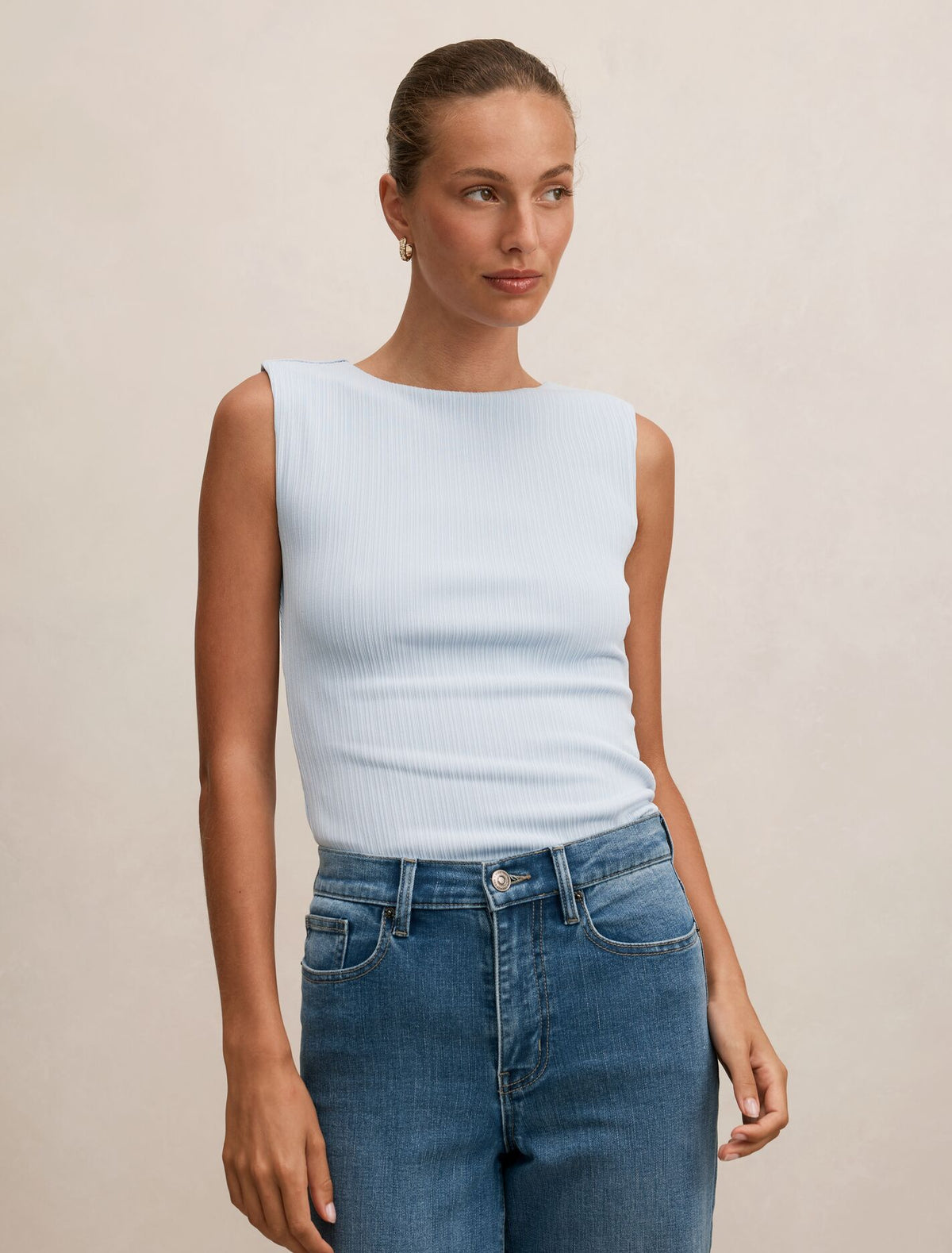 Frankie Boat Neck Tank Top Cloud Blue Forever New