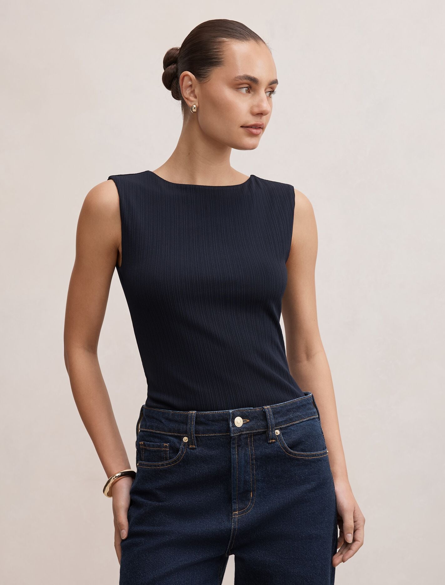 Frankie Boat Neck Tank Top Navy Forever New