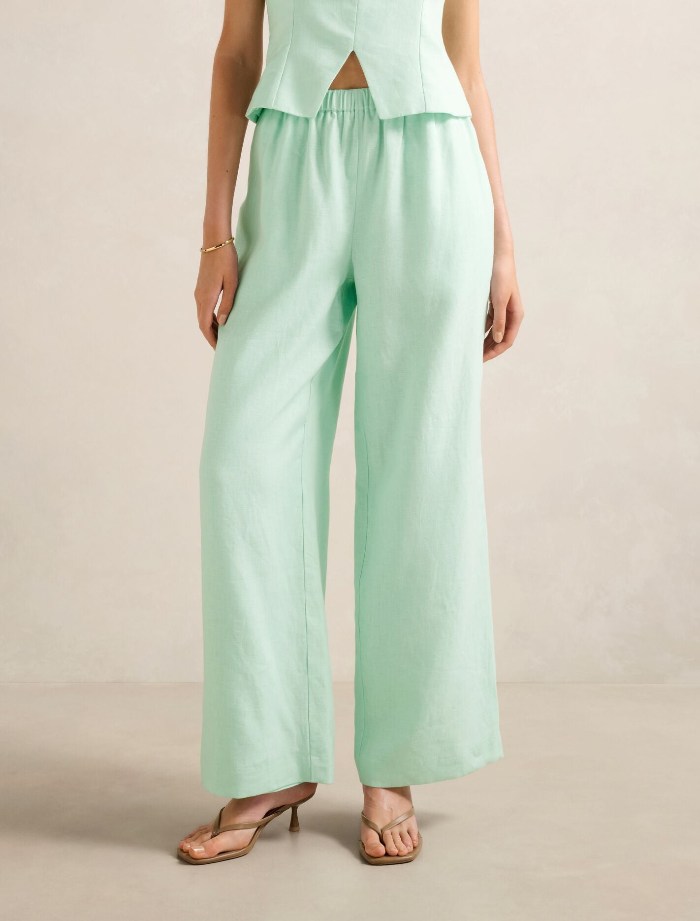 Ally Linen Elastic Wide Leg Pants Mint Set Forever New