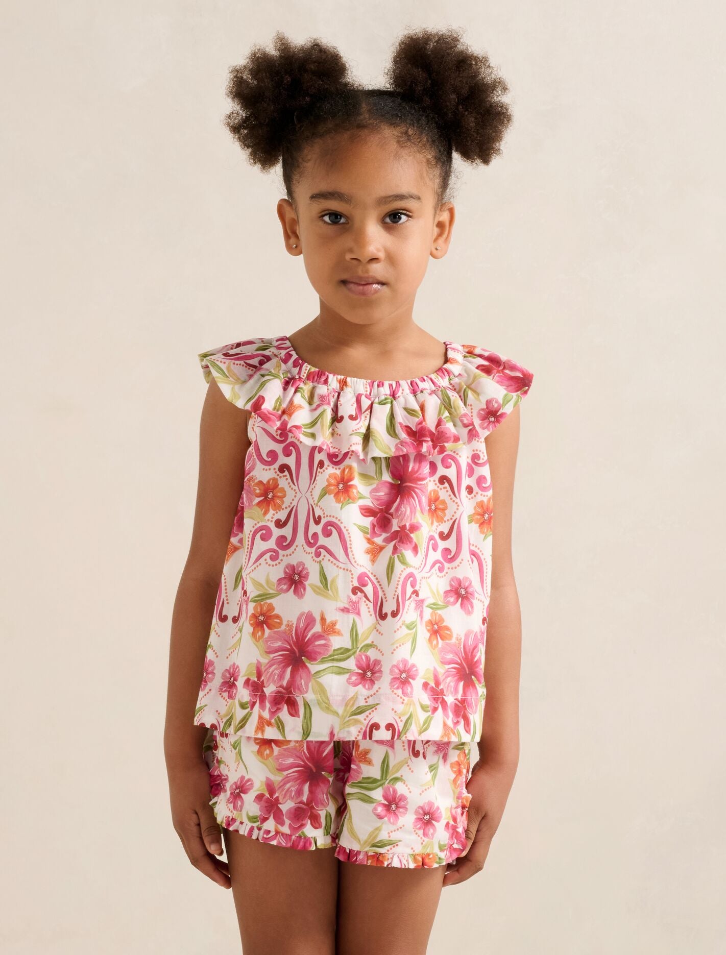 Pia Girls Ruffled Babydoll Top Pink Nava Floral Forever New