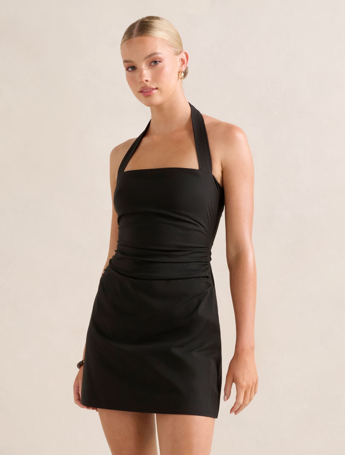 Imogen Stretch Cotton Halter Mini Dress Black Forever New