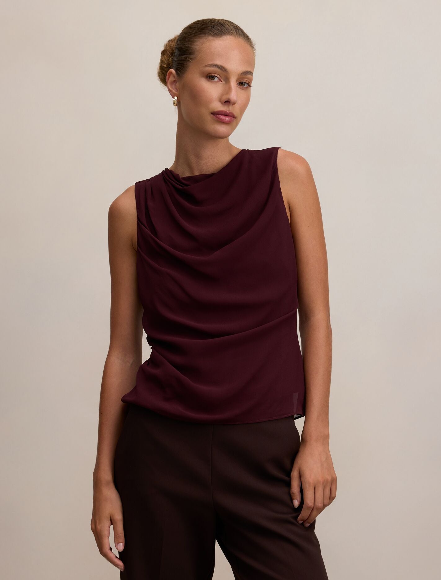Tiffany Draped Sleeveless Top Aubergine Forever New