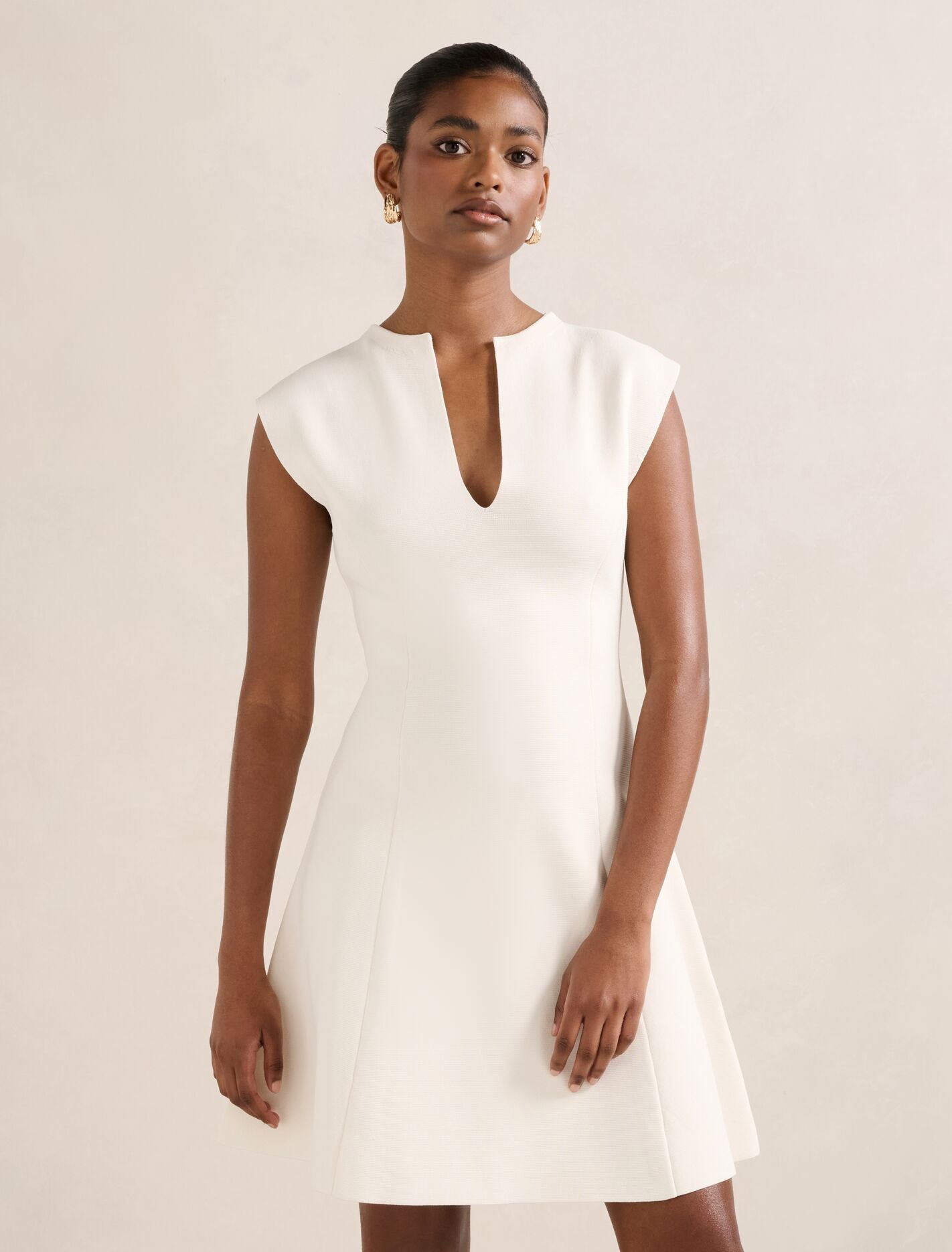 Katerina Petite Crepe Knit Mini Dress Cream Forever New