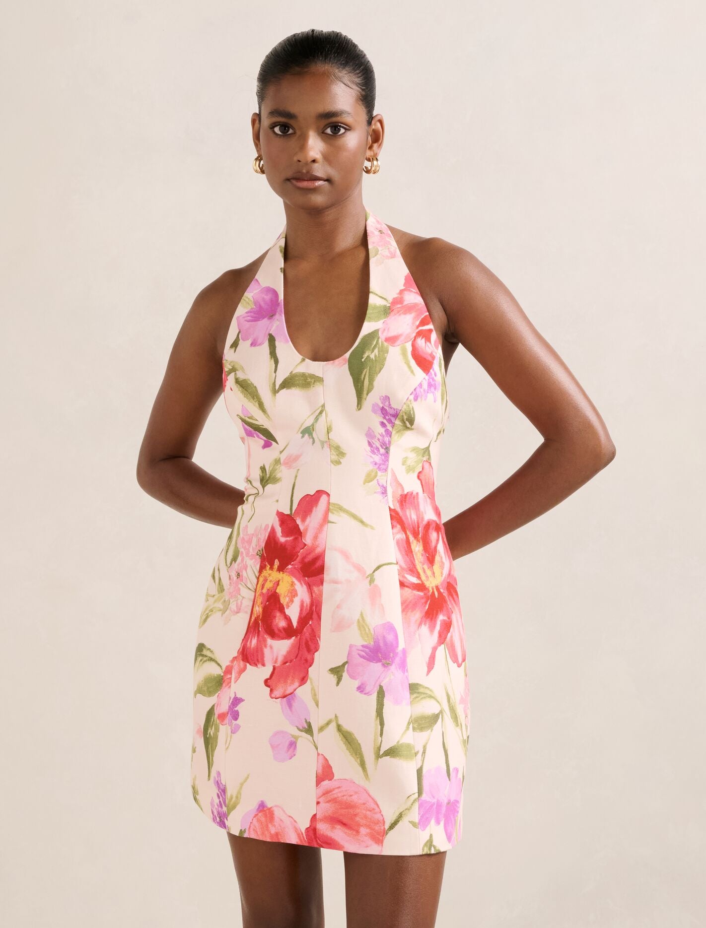 Esther Petite U-Neck Mini Dress Pink Lyell Floral Forever New