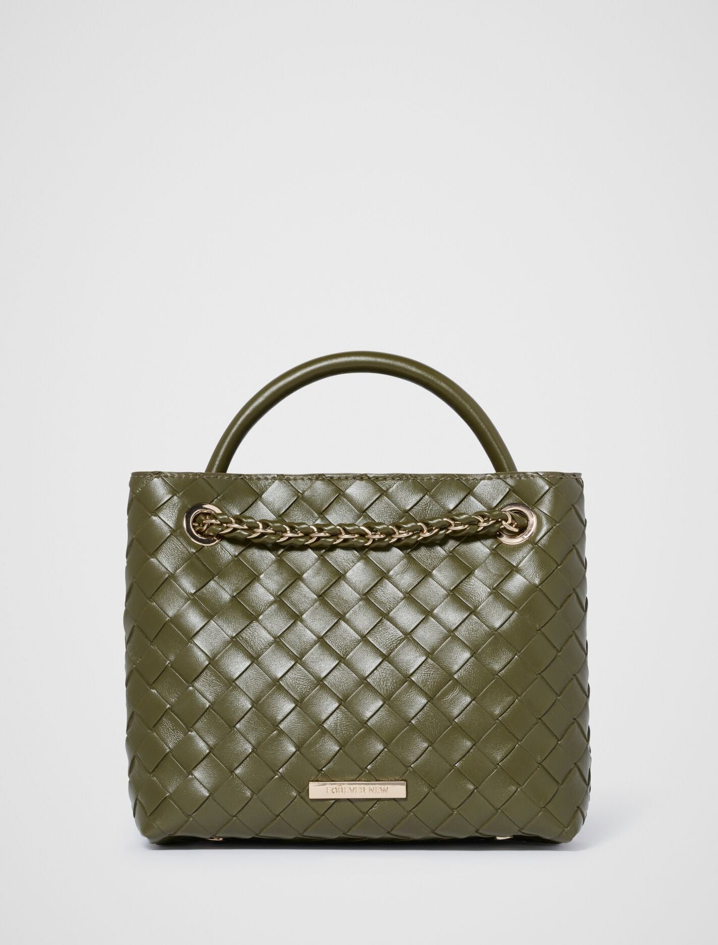 Lillian Weave Small Tote Bag 0 Olive Forever New