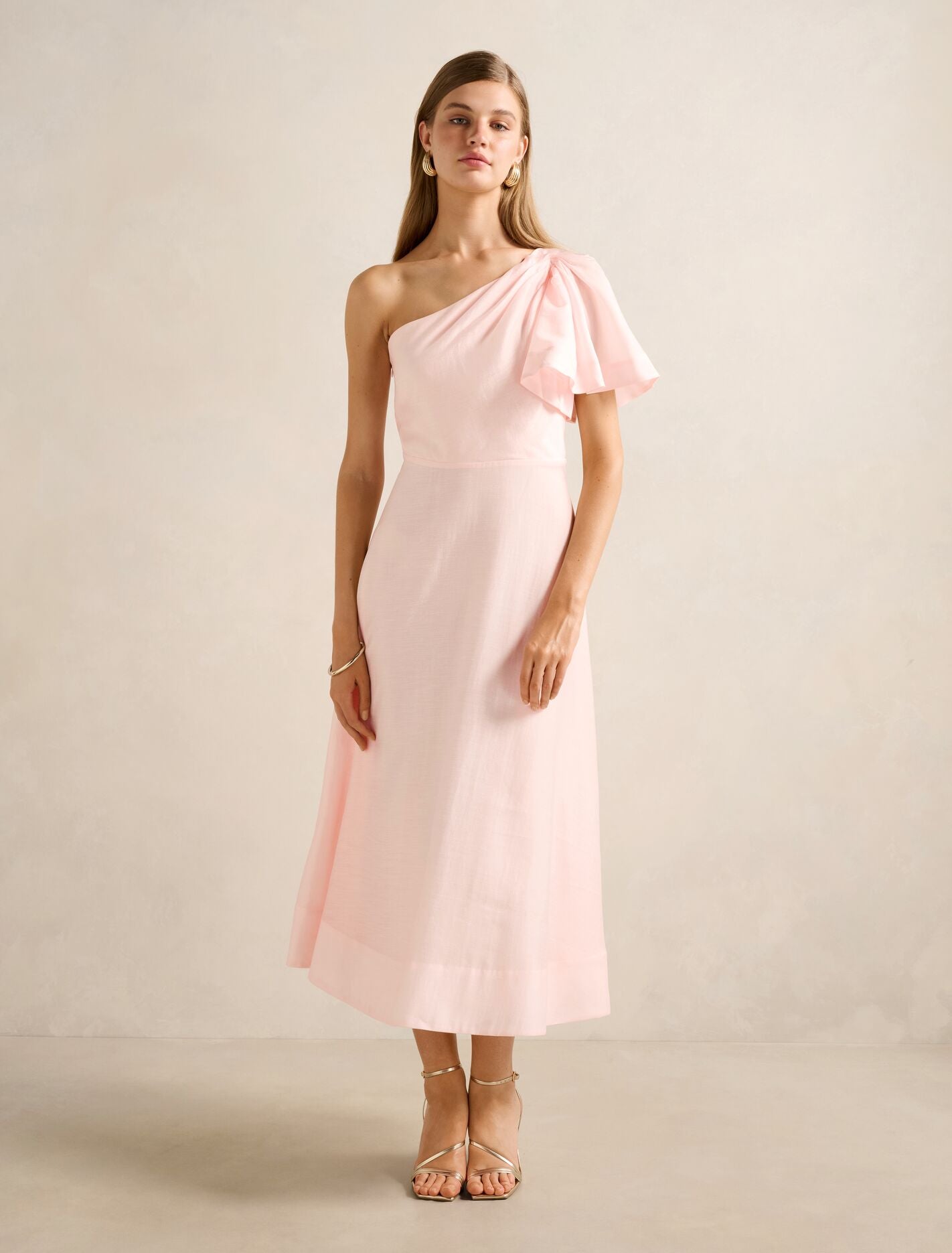 Mattea One Shoulder Midi Dress Soft Pink Forever New