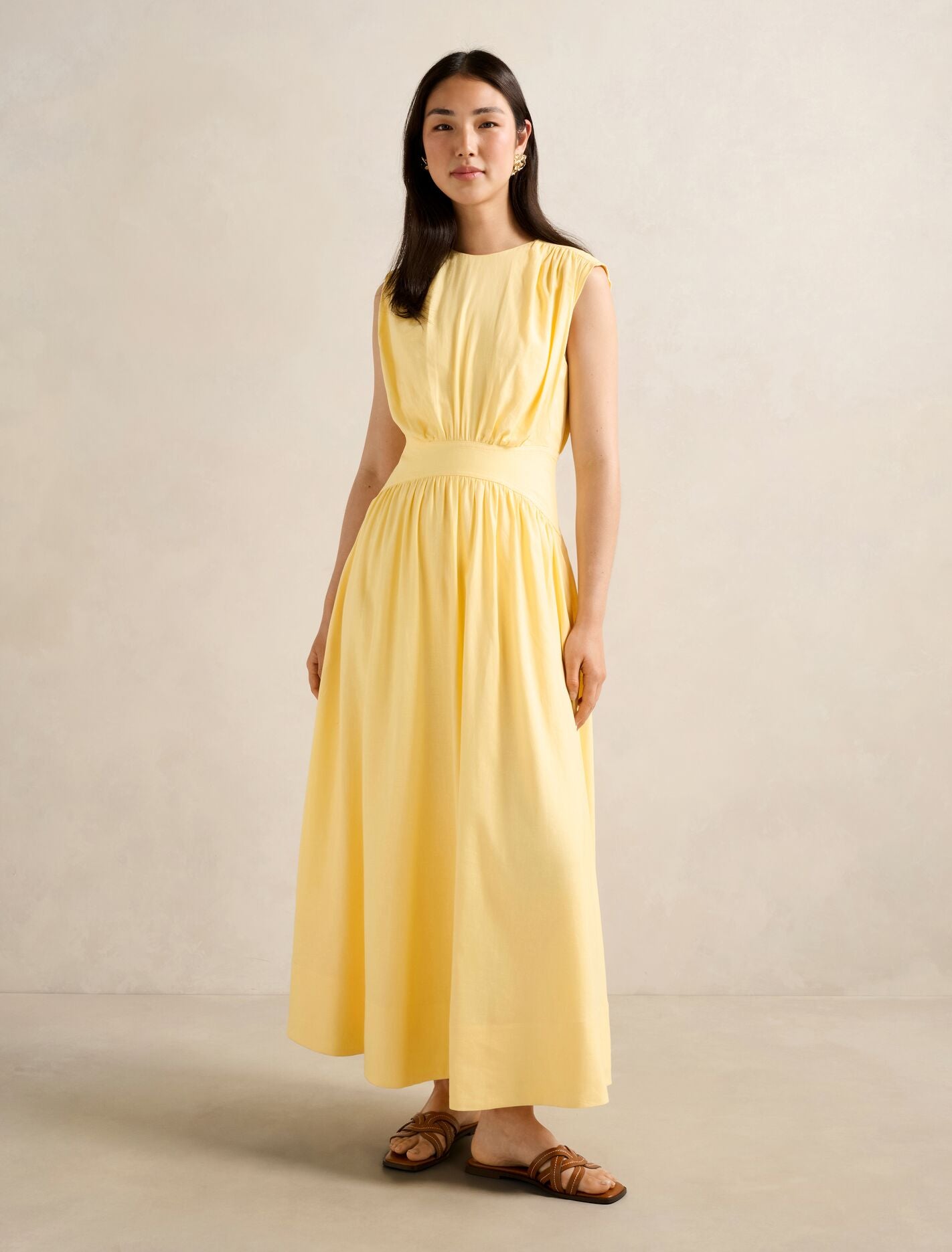Isobel Tapered Waist Linen Midi Dress