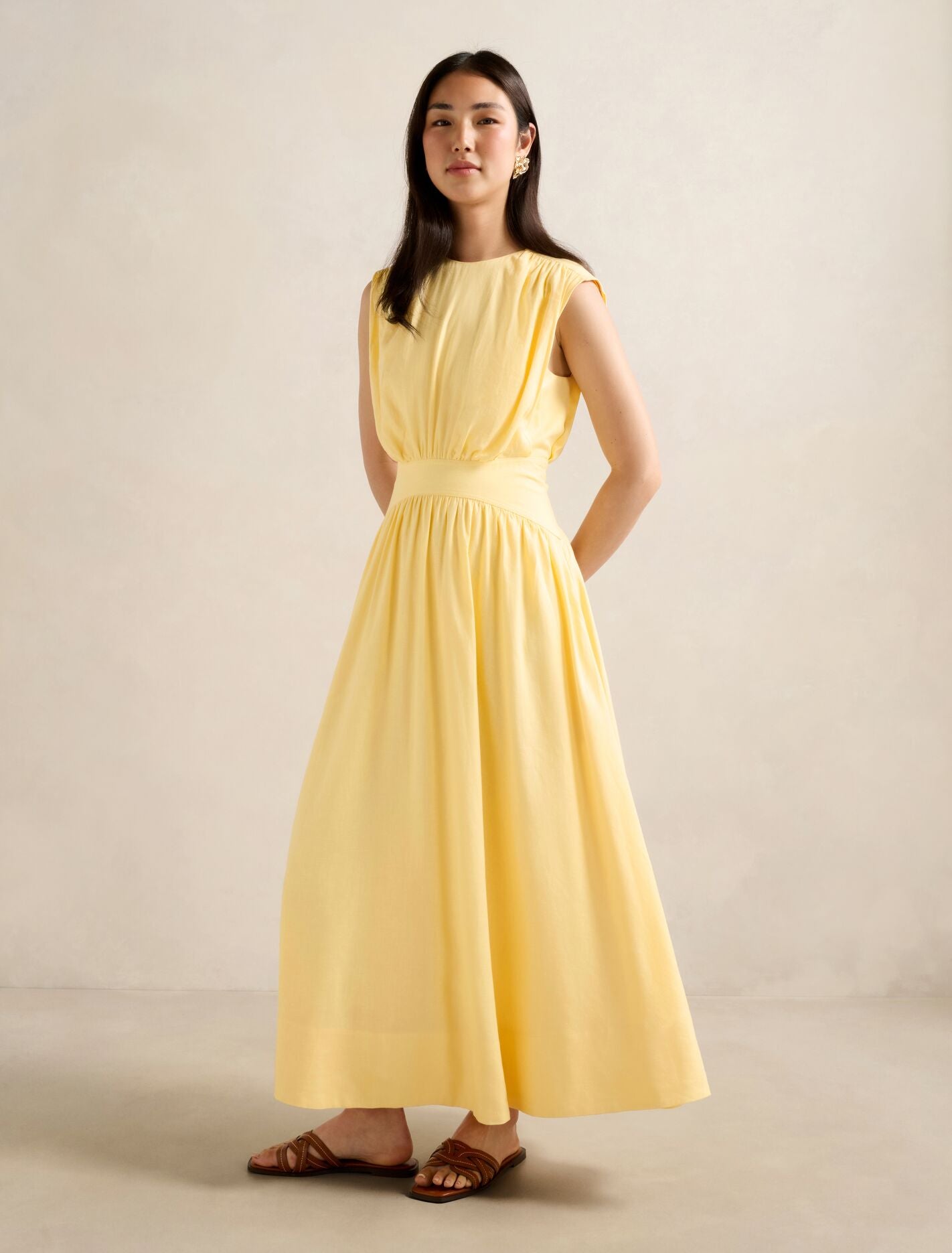 Isobel Tapered Waist Linen Midi Dress