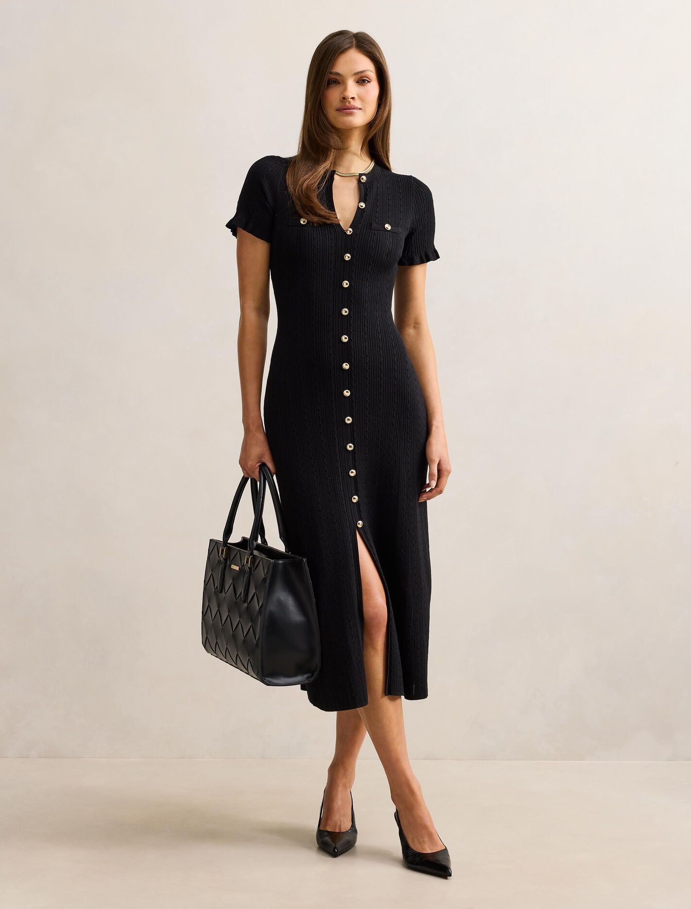 Violetta Stitch Interest Midi Dress Black Forever New