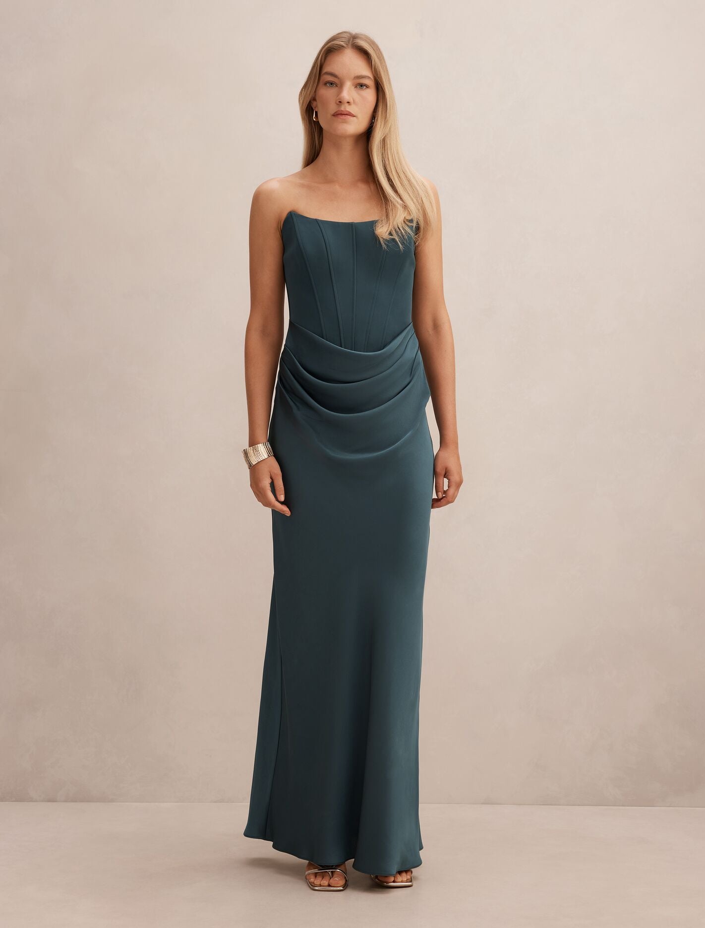 Isra Drape Strapless Maxi Dress Crystal Teal Forever New
