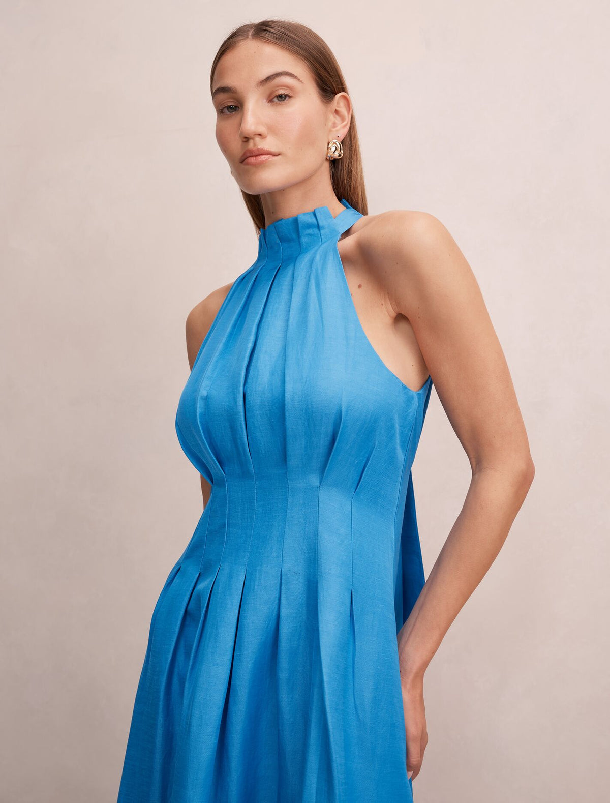 Miller Pleat Halter Midi Dress Forever New