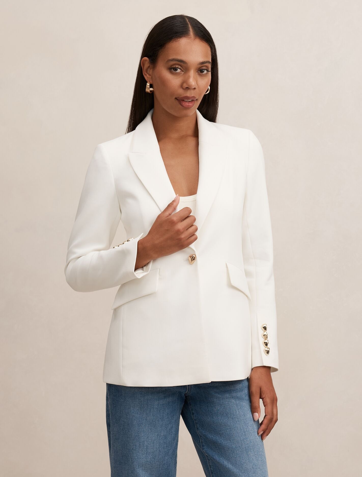 Trixie Gold Button Blazer Porcelain Forever New