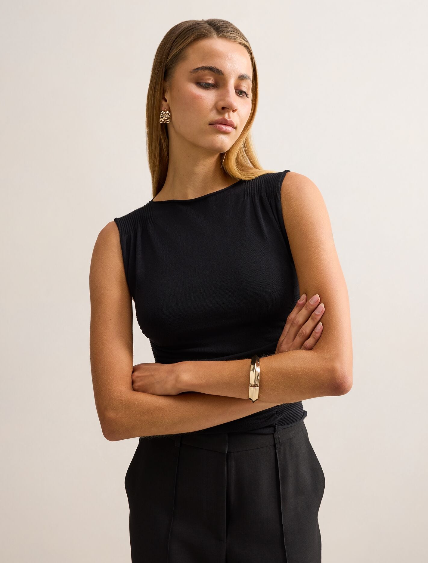 Karlie Rib Detail Knit Top Black Forever New