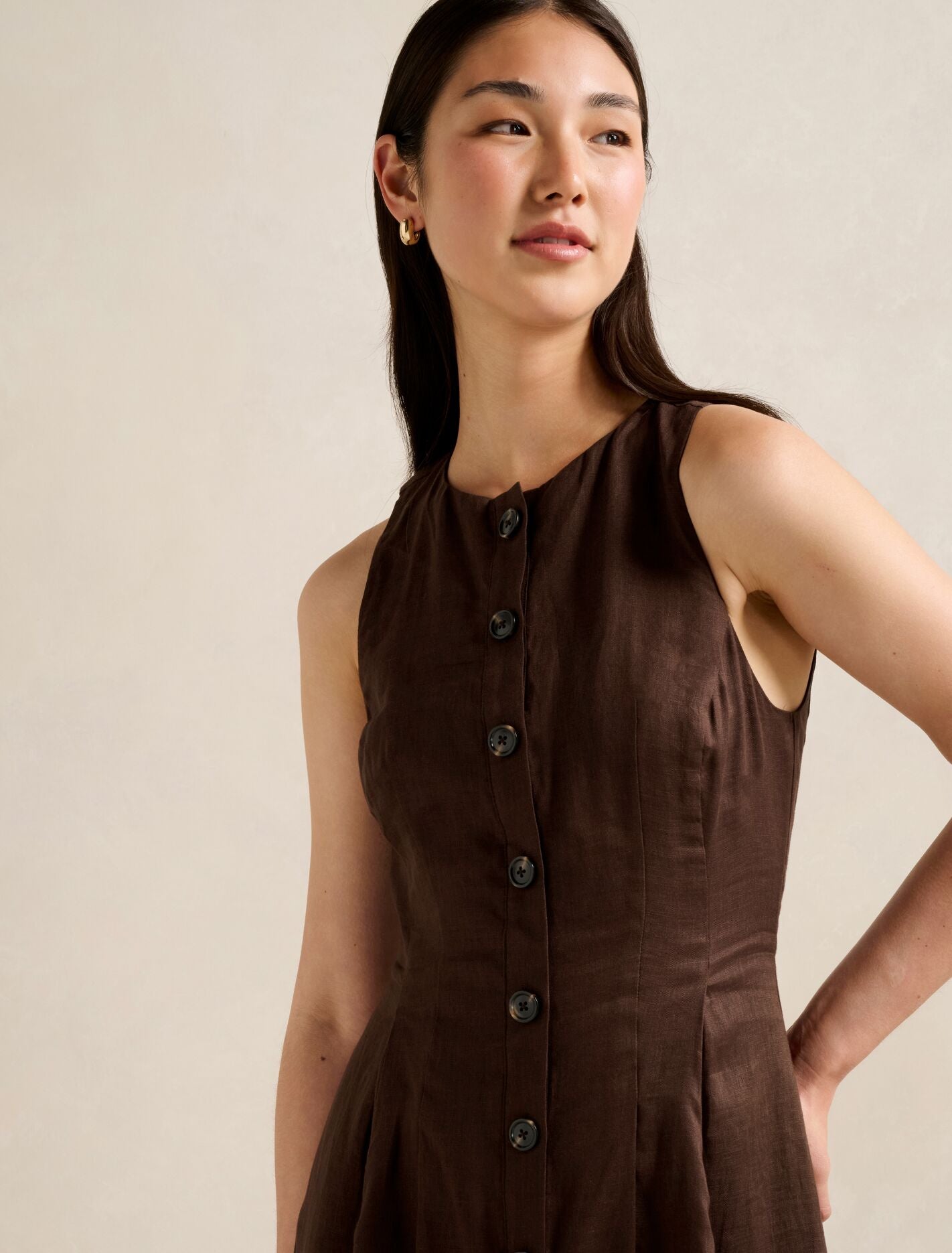 Pia Button Front Linen Midi Dress Forever New