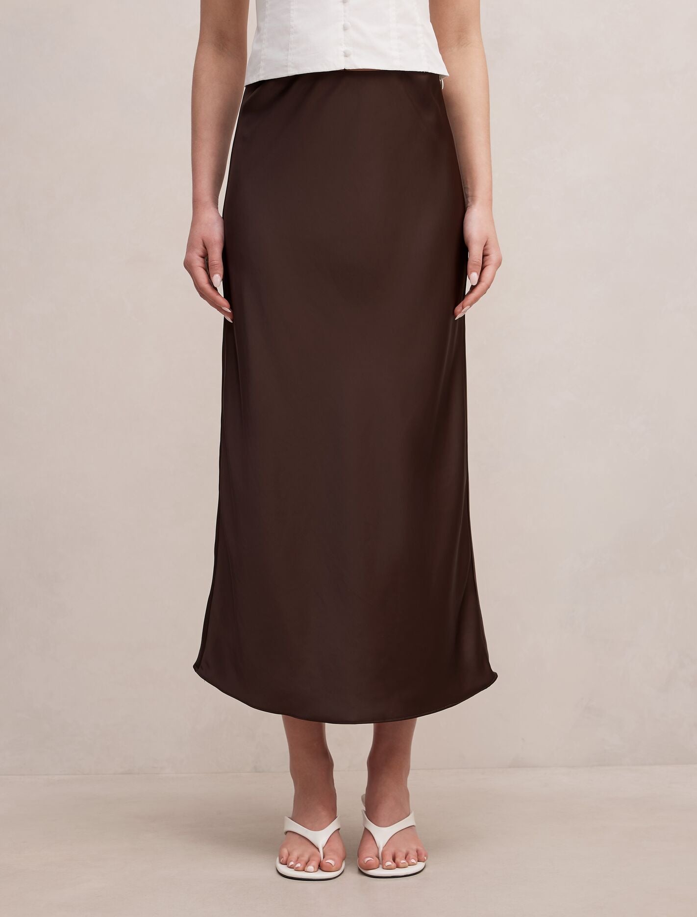 Sally Satin Slip Skirt Warm Chocolate Forever New