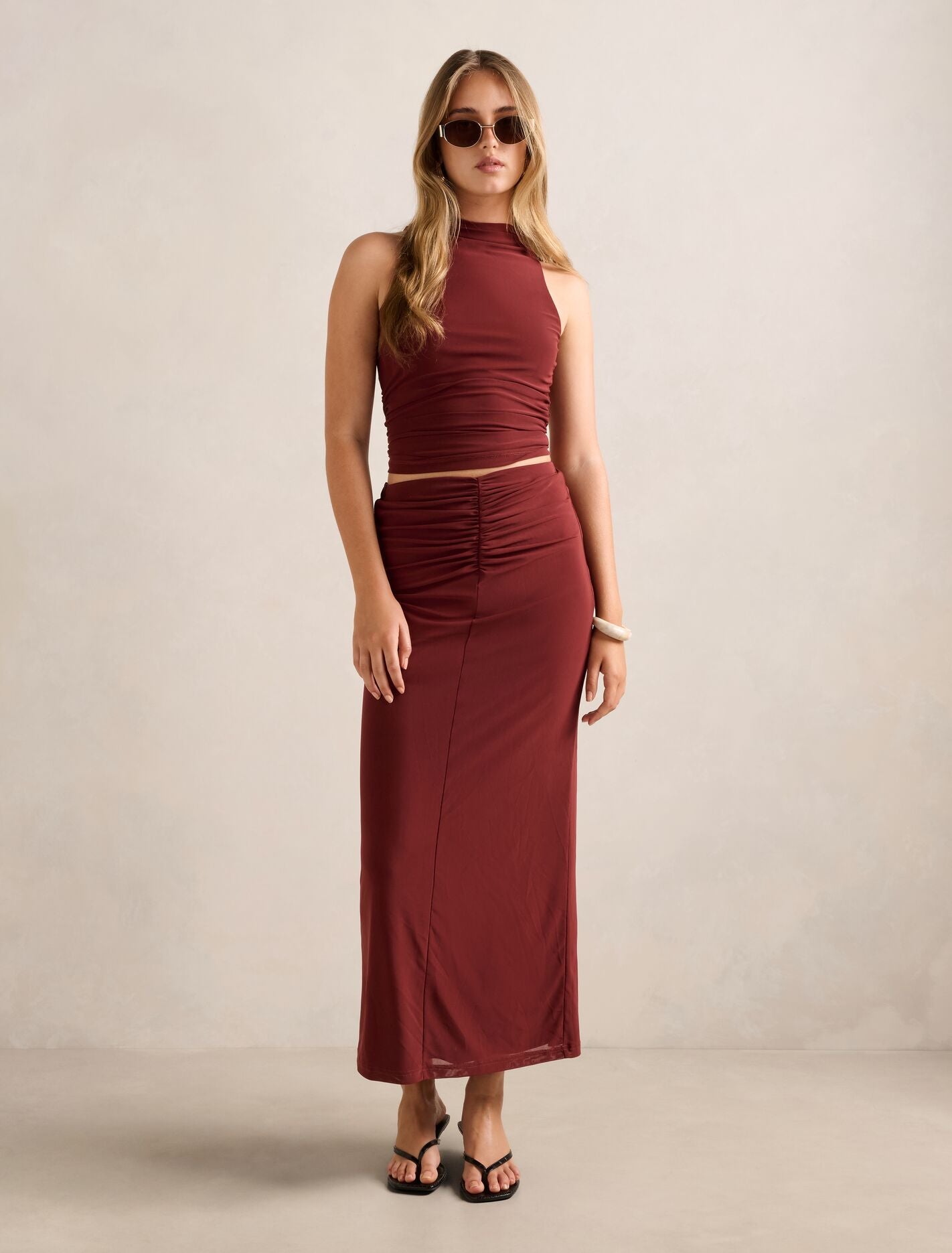 Savannah Ruched Mesh Top Forever New