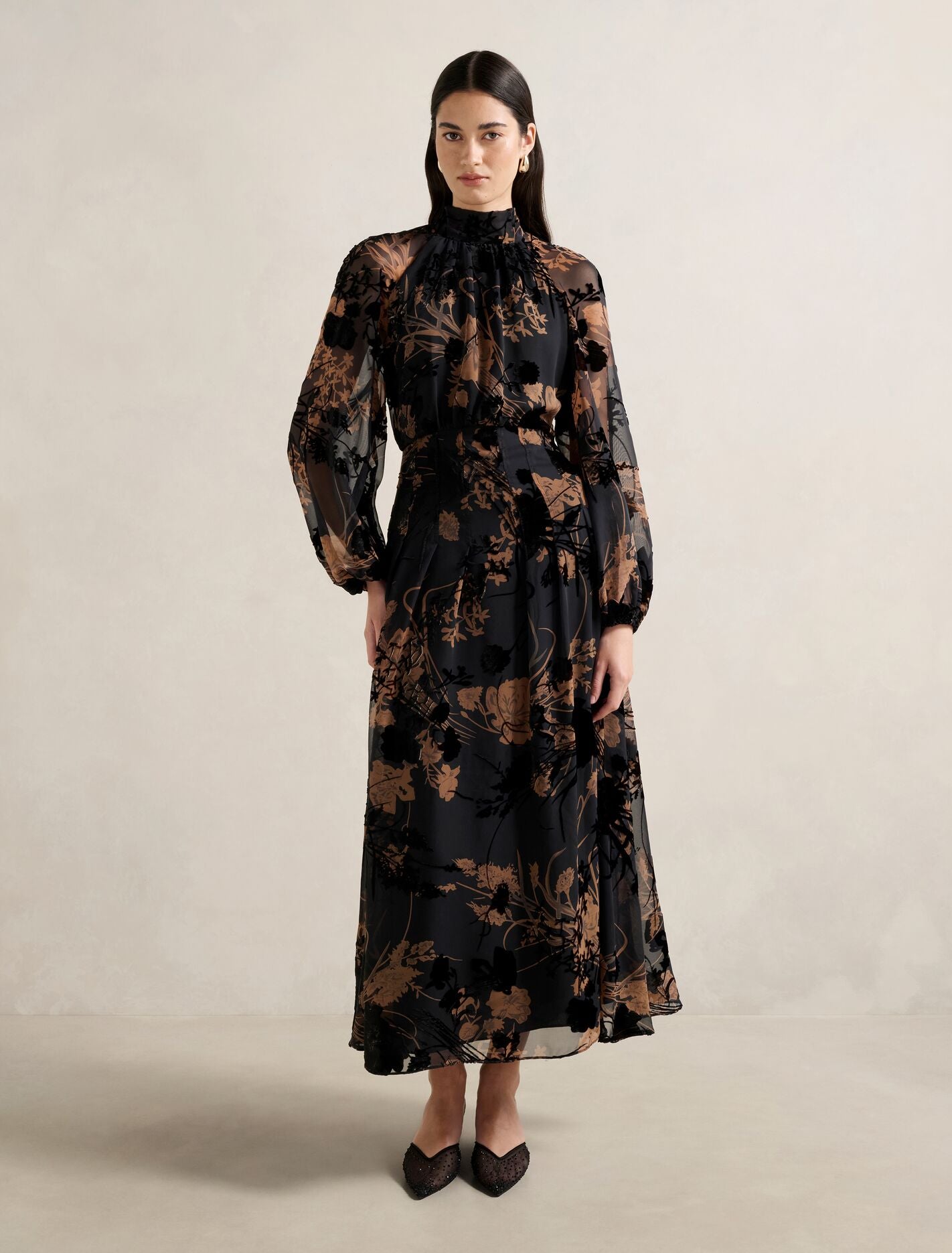 Janelle Velvet Burnout Maxi Dress Black Brown Forever New