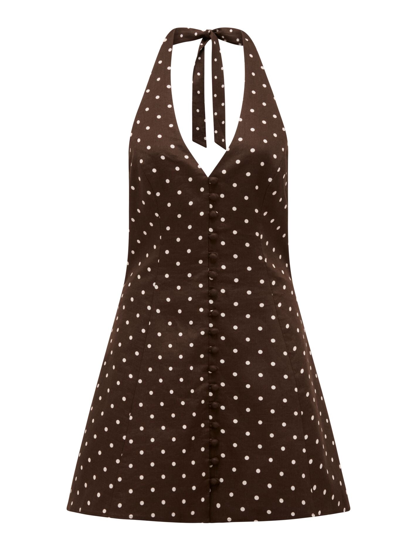 Ina Button Front Halter Linen Mini Dress Forever New